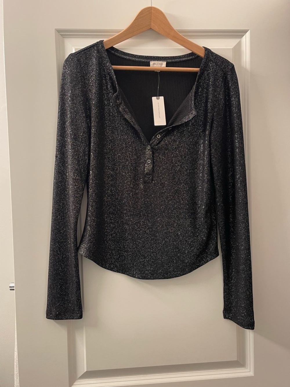 Pilcro Black Metallic Long-Sleeve Henley